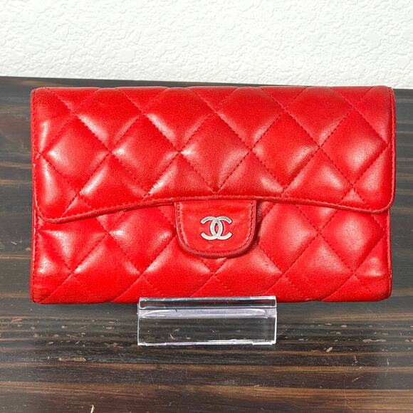 Chanel Quilted Caviar Lambskin Leather Trifold Long Wallet - Picture 1 of 14
